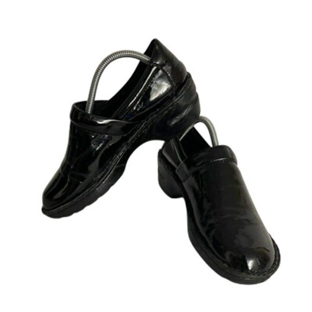 BOC Born Concept Black Peggy Wedge Clogs Patten Leather Nurse Comfort Shoes 8.5